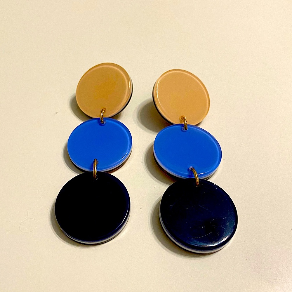 J. Crew Navy, Blue and Beige Disc Earrings